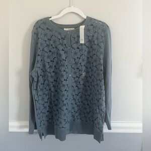 NWT LOFT Blue Floral Button-Up Cardigan